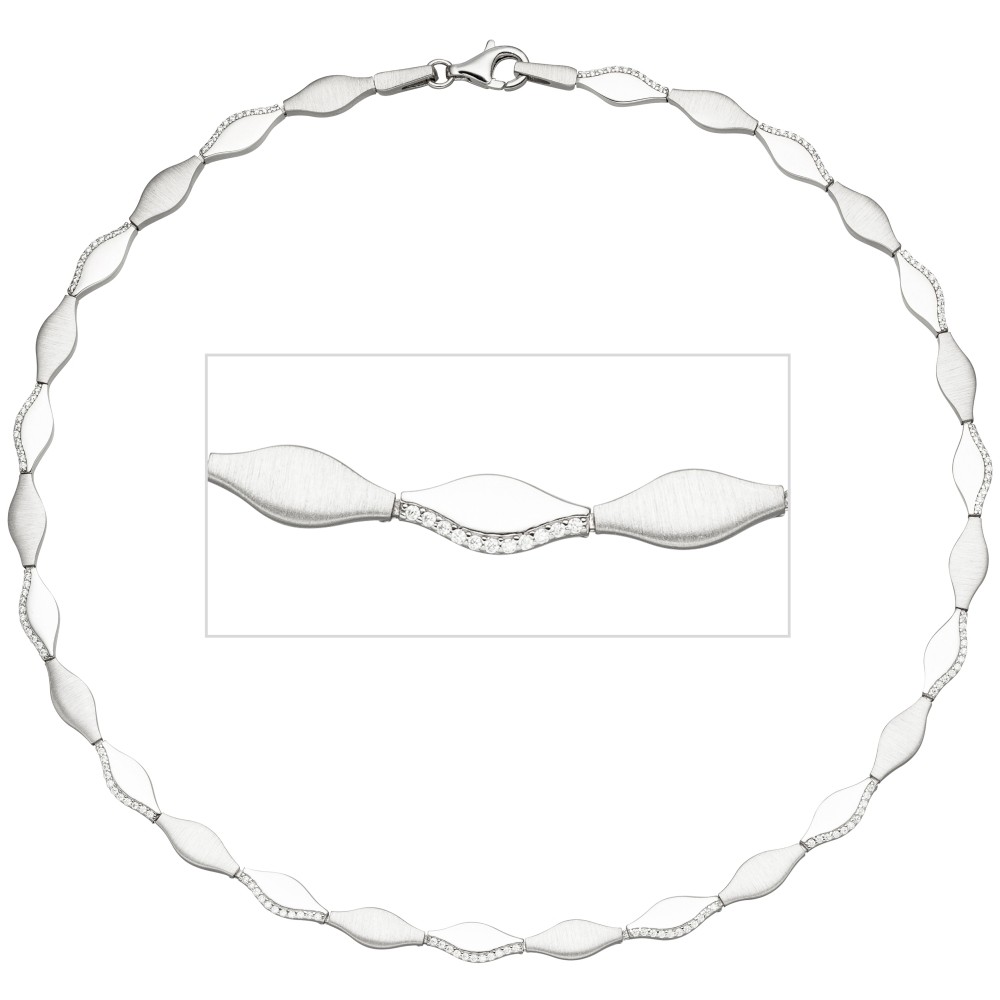Collier Halskette 925 Silber teil matt 154 Zirkonia 45cm Kette Silberkette
