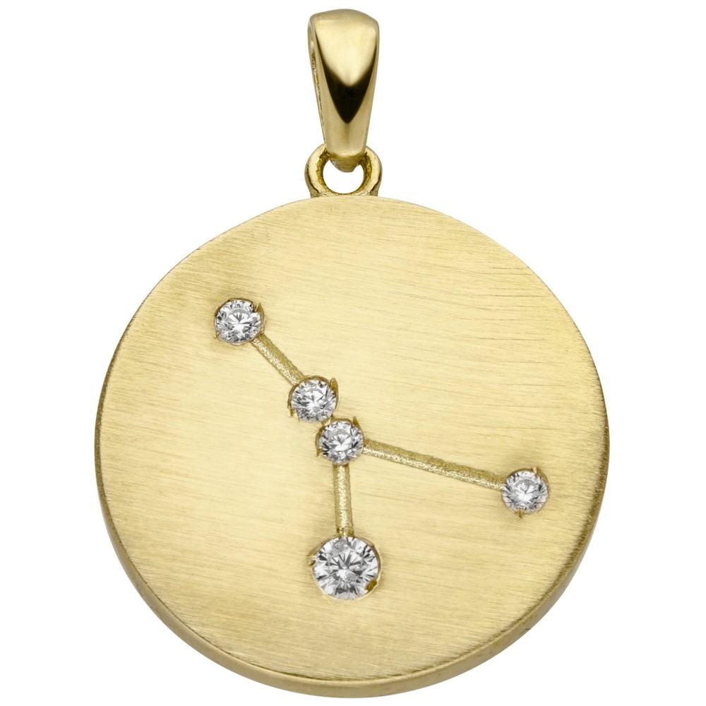 Anhänger Sternzeichen Krebs 333 Gelbgold matt 5 Zirkonia Goldanhänger