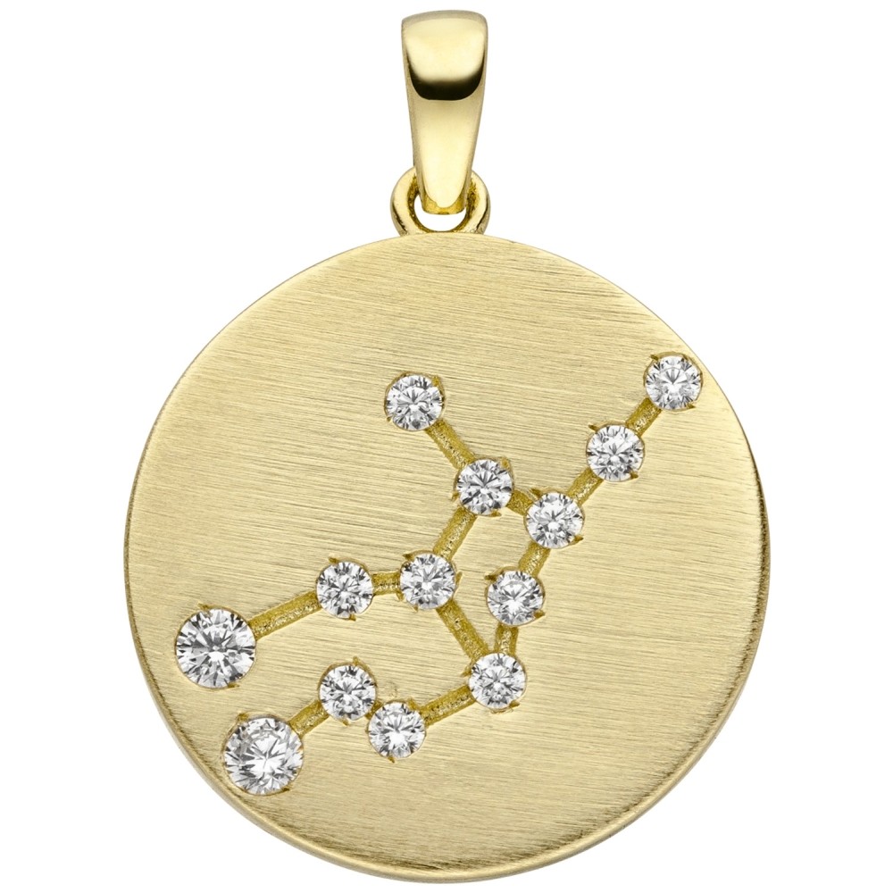 Anhänger Sternzeichen Jungfrau 333 Gelbgold matt 13 Zirkonia Goldanhäng