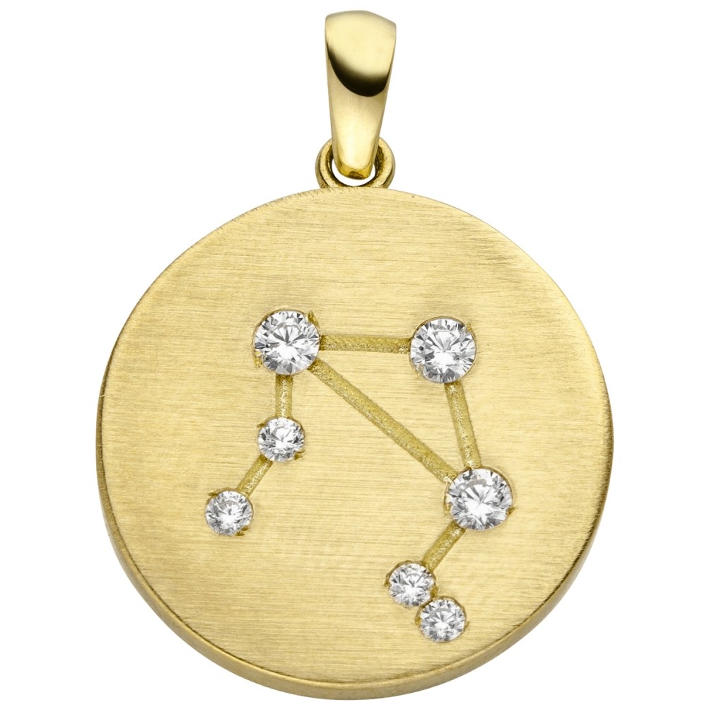 Anhänger Sternzeichen Waage 333 Gelbgold matt 7 Zirkonia Goldanhänger