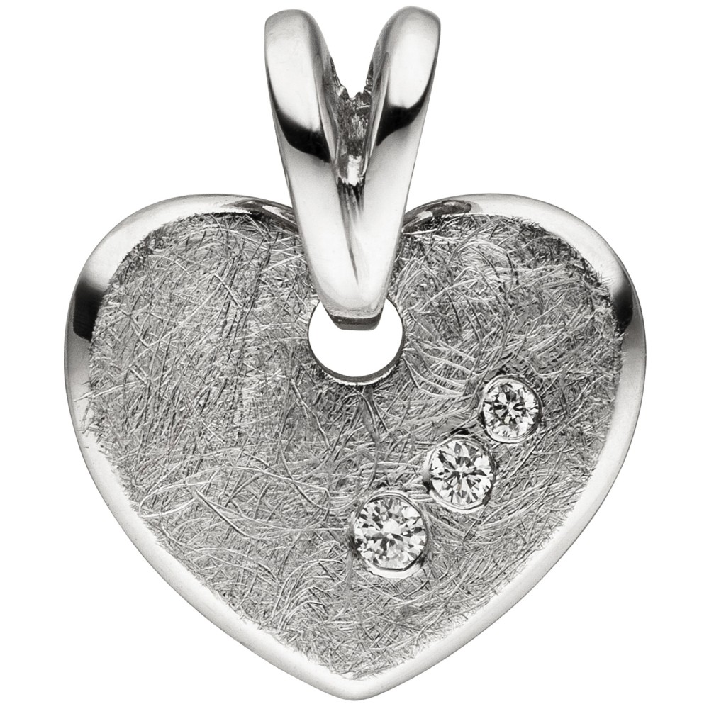 Anhänger Herz 585 Weißgold eismatt 3 Diamanten Brillanten Herzanhänger