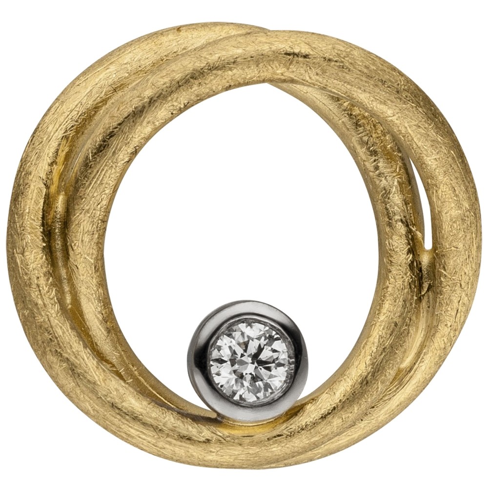 Anhänger 585 Gelbgold eismatt 1 Diamant Brillant Diamantanhänger 2.2g