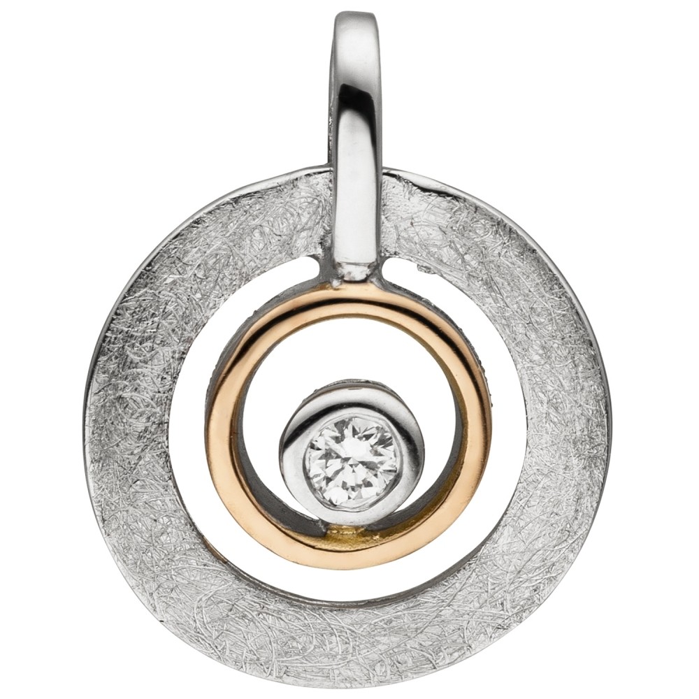 Anhänger 585 Rotgold bicolor eismatt 1 Diamant Brillant