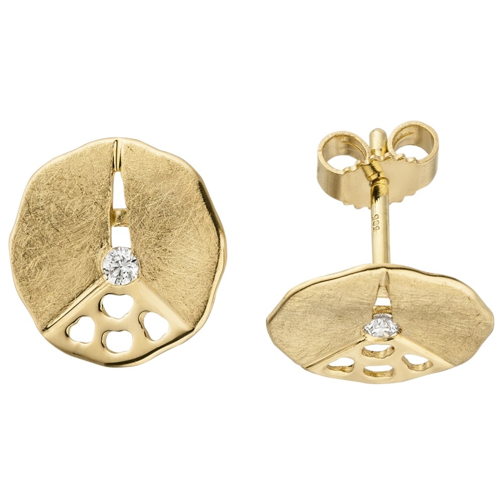Ohrstecker 585 Gelbgold eismatt 2 Diamanten Brillanten Ohrringe