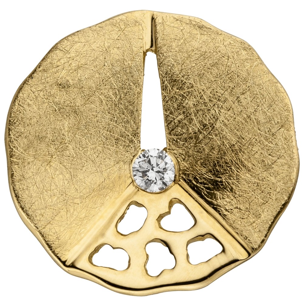 Anhänger 585 Gelbgold eismatt 1 Diamant Brillant Diamantanhänger 1.3g