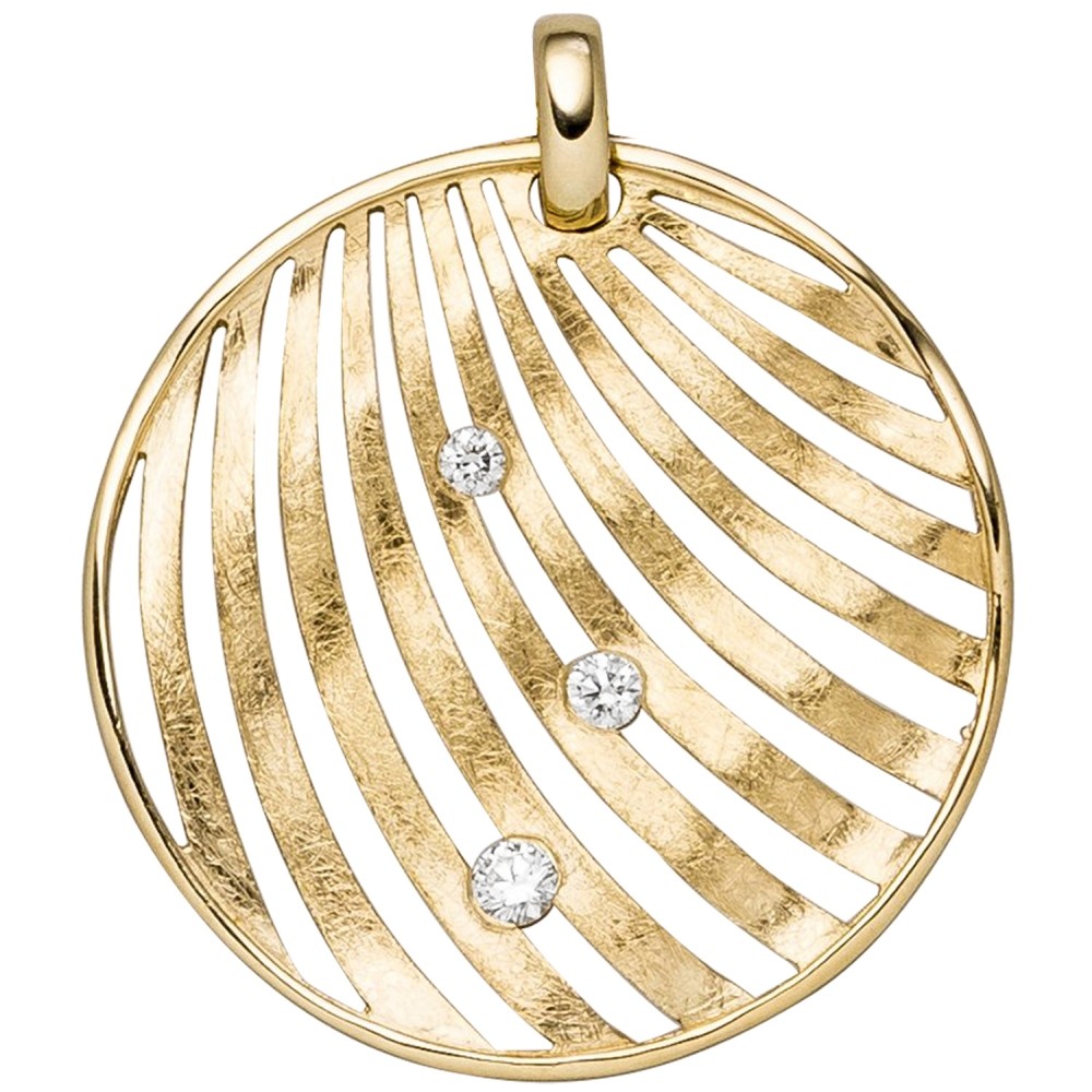 Anhänger 585 Gelbgold eismatt 3 Diamanten Brillanten Diamantanhänger