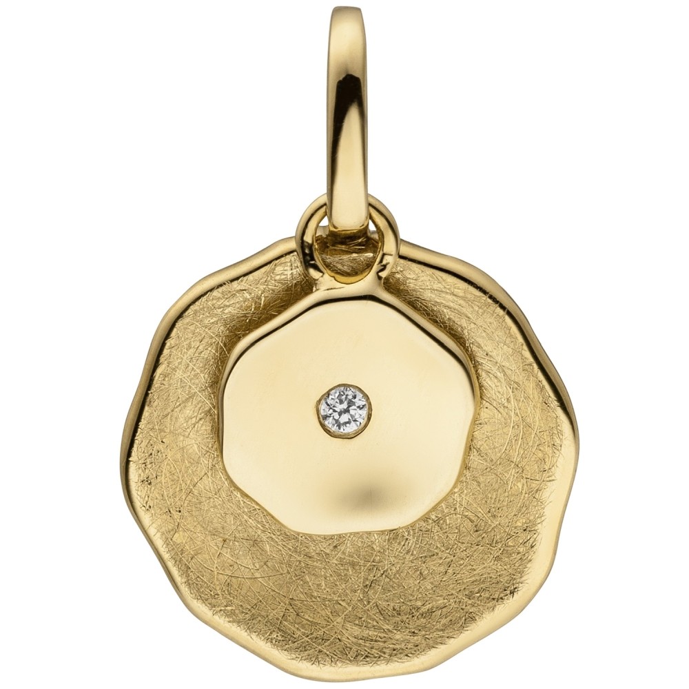 Anhänger 585 Gelbgold eismatt 1 Diamant Brillant Diamantanhänger 1.4g
