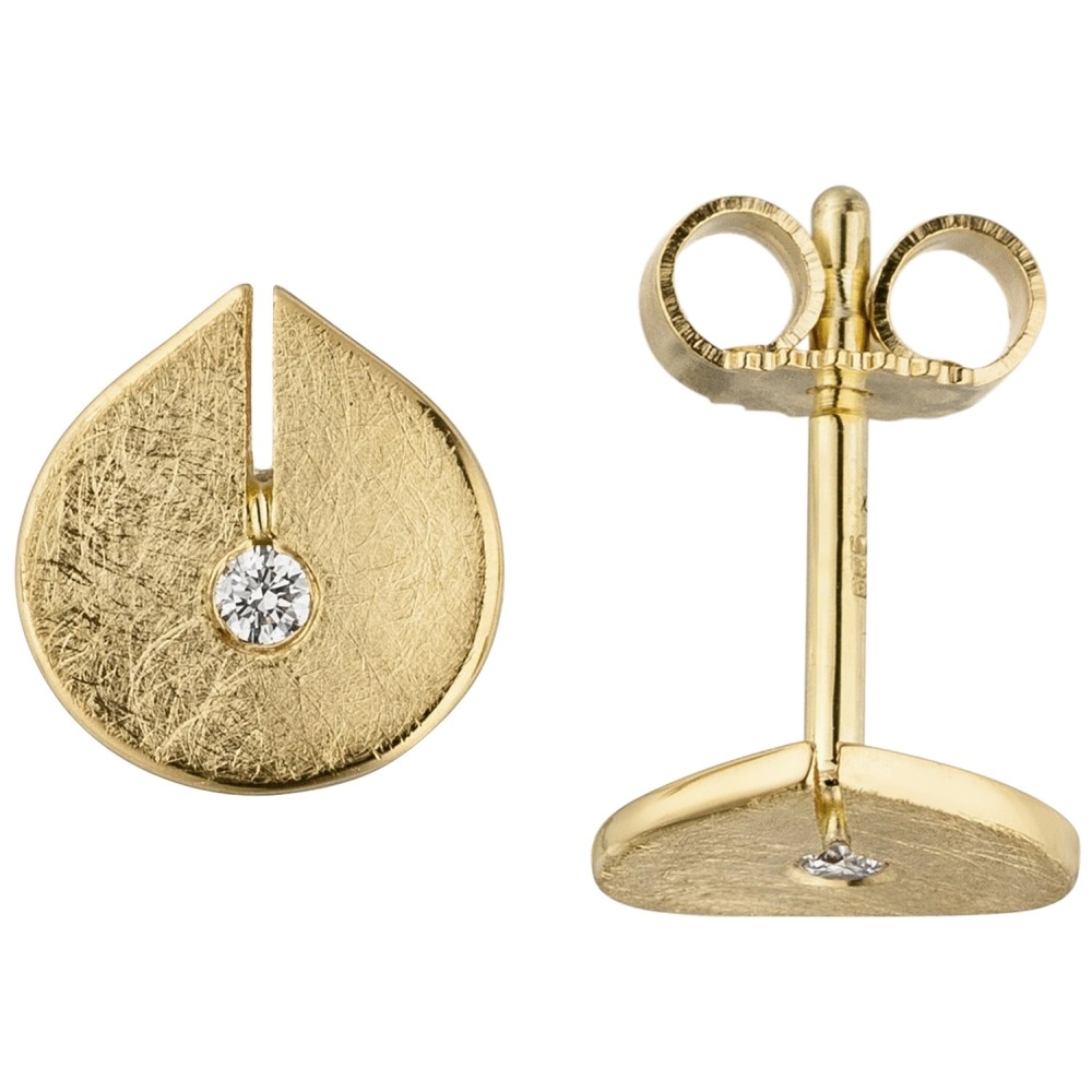 Ohrstecker 585 Gelbgold eismatt 2 Diamanten Brillanten Ohrringe