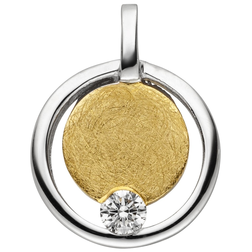 Anhänger 585 Gelbgold bicolor eismatt 1 Diamant Brillant