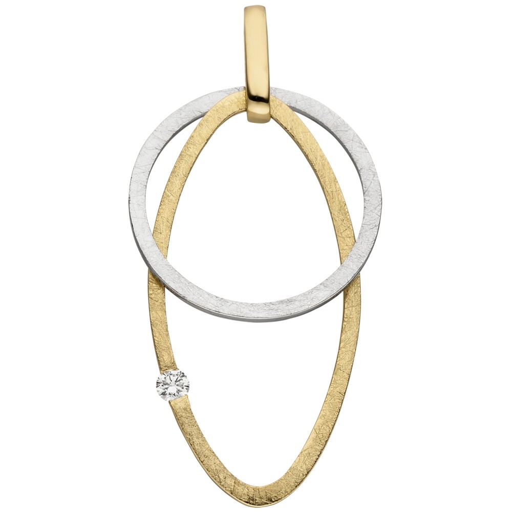 Anhänger 585 Gelbgold Weißgold bicolor eismatt 1 Diamant Brillant
