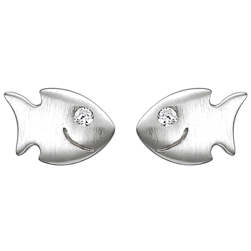Kinder Ohrstecker Fisch 925 Sterlingsilber matt 2 Zirkonia Ohrringe