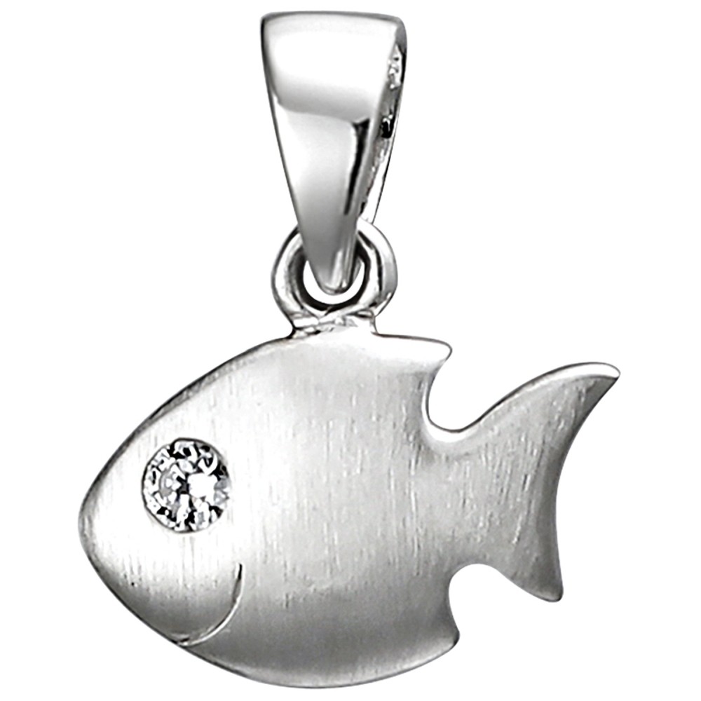 Kinder Anhänger Fisch 925 Sterlingsilber matt 1 Zirkonia Silberanhänger