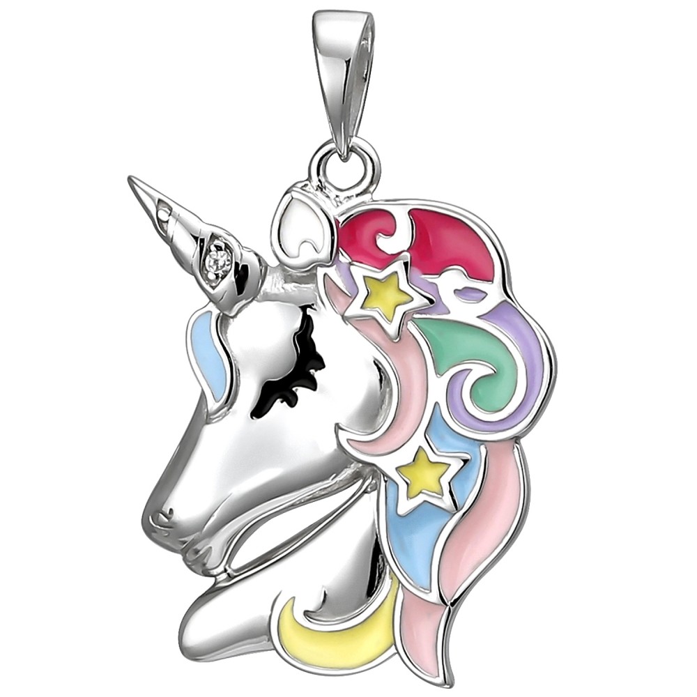 Kinder Anhänger Einhorn 925 Sterlingsilber 1 Zirkonia Silberanhänger