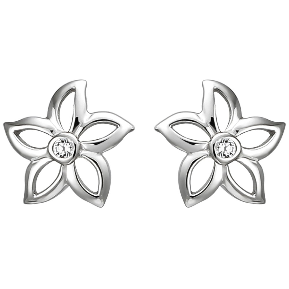 Ohrstecker Blume 925 Sterlingsilber 2 Zirkonia Ohrringe Silberohrringe