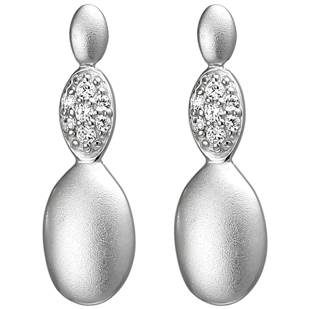 Ohrstecker 925 Sterlingsilber matt 14 Zirkonia Ohrringe Silberohrringe