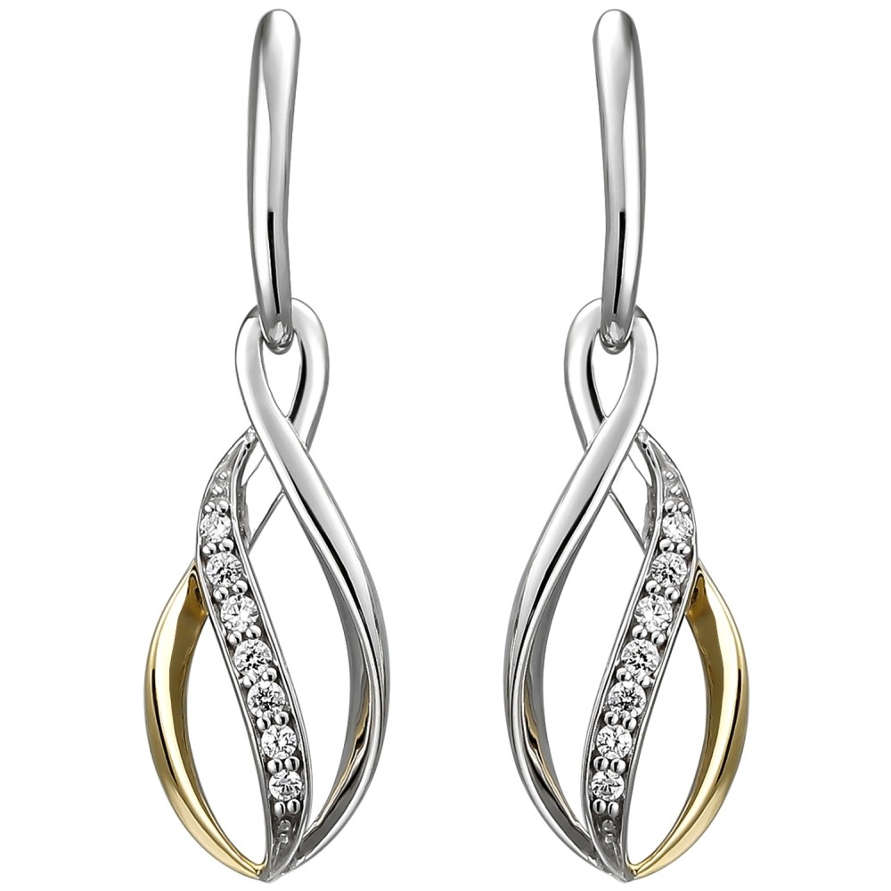 Ohrhänger 925 Sterlingsilber bicolor vergoldet 14 Zirkonia Ohrringe
