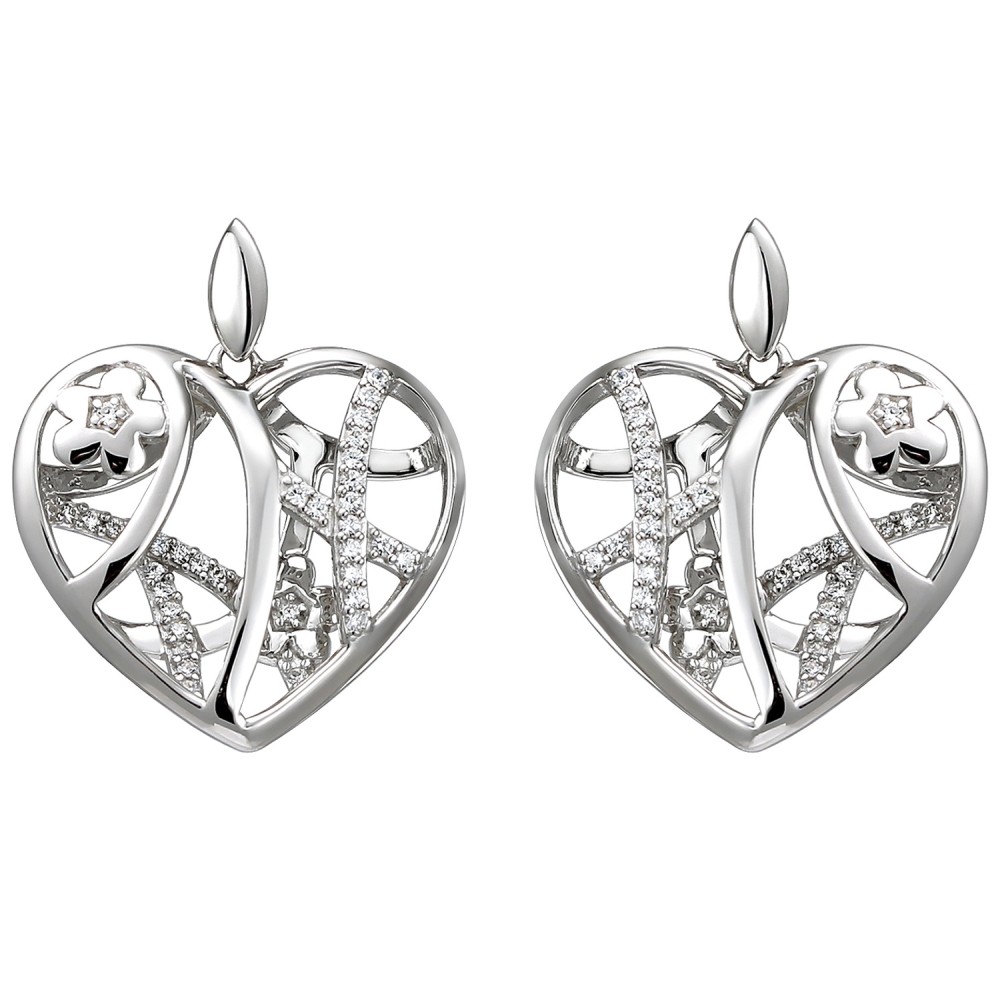 Ohrhänger Herz/Blumen 925 Sterlingsilber 70 Zirkonia Ohrringe