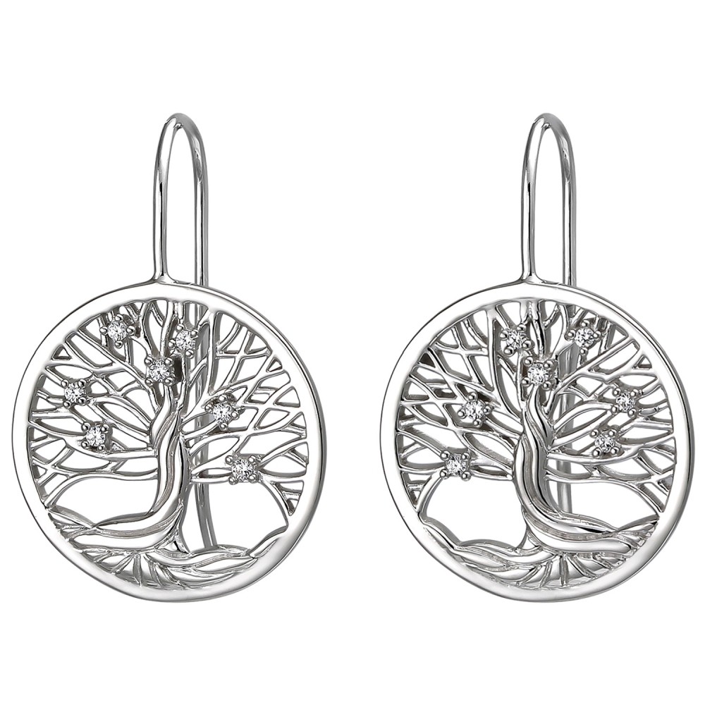 Ohrhänger Baum 925 Sterlingsilber 14 Zirkonia Ohrringe Silberohrringe