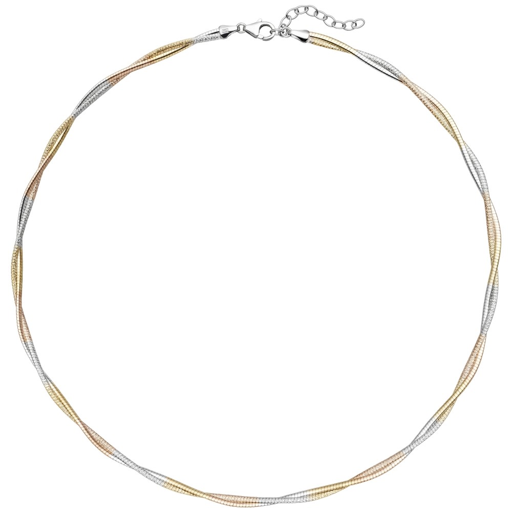 Collier Halskette 925 Sterlingsilber bicolor vergoldet 49cm Kette