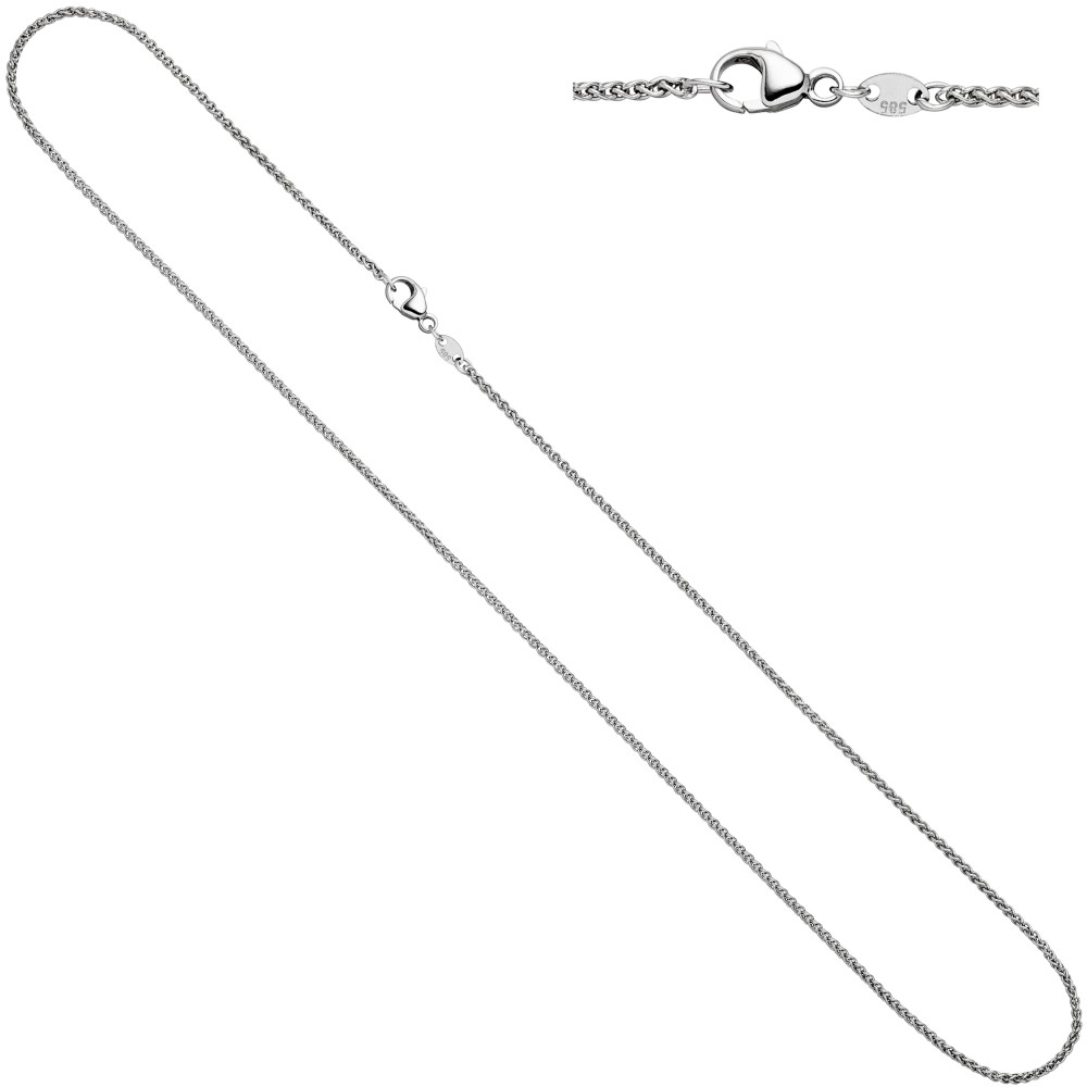 Zopfkette 585 Weißgold 1,2mm 40cm Kette Halskette Goldkette Karabiner