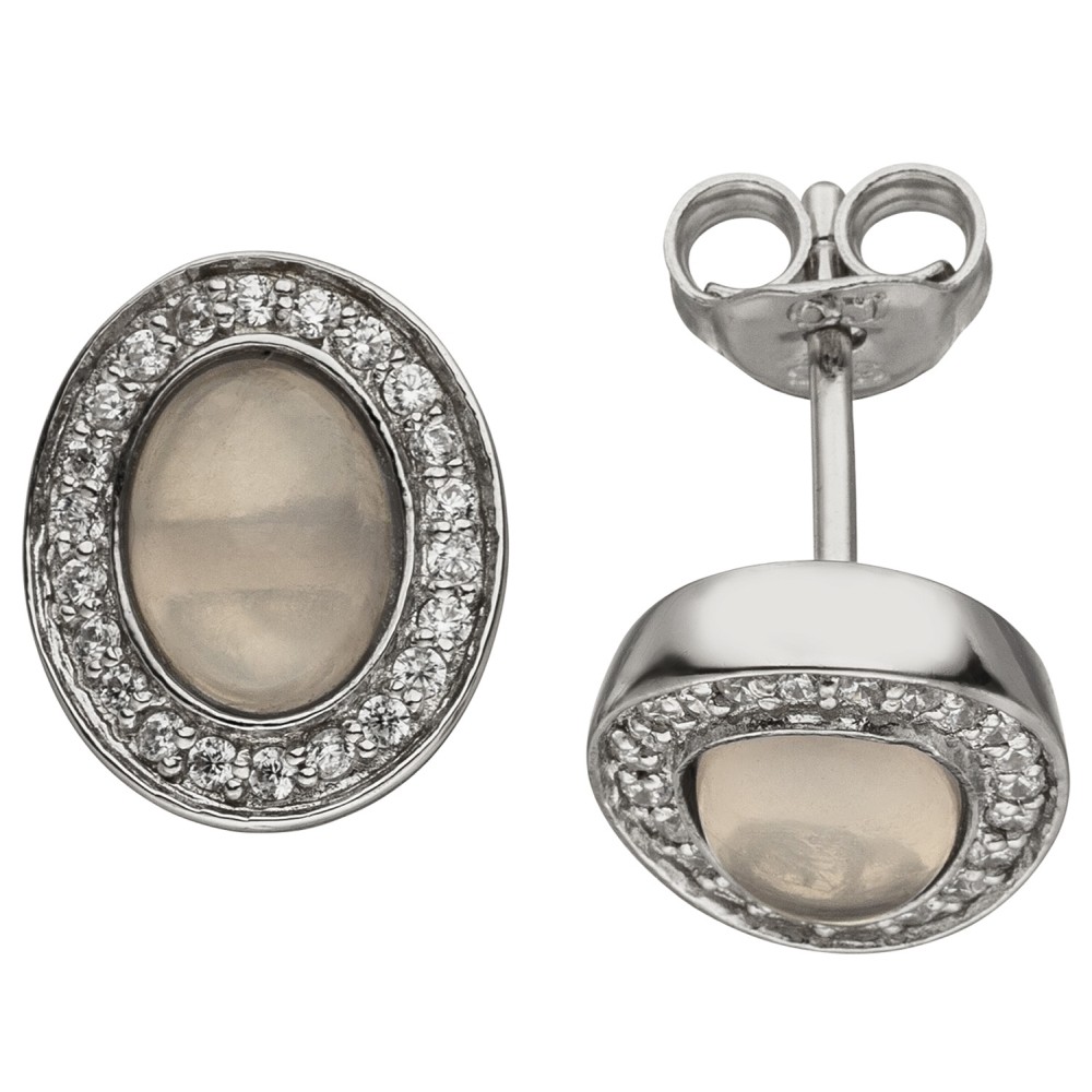 Ohrstecker 925 Sterlingsilber 2 Rosenquarze 44 Zirkonia Ohrringe Silberohrringe