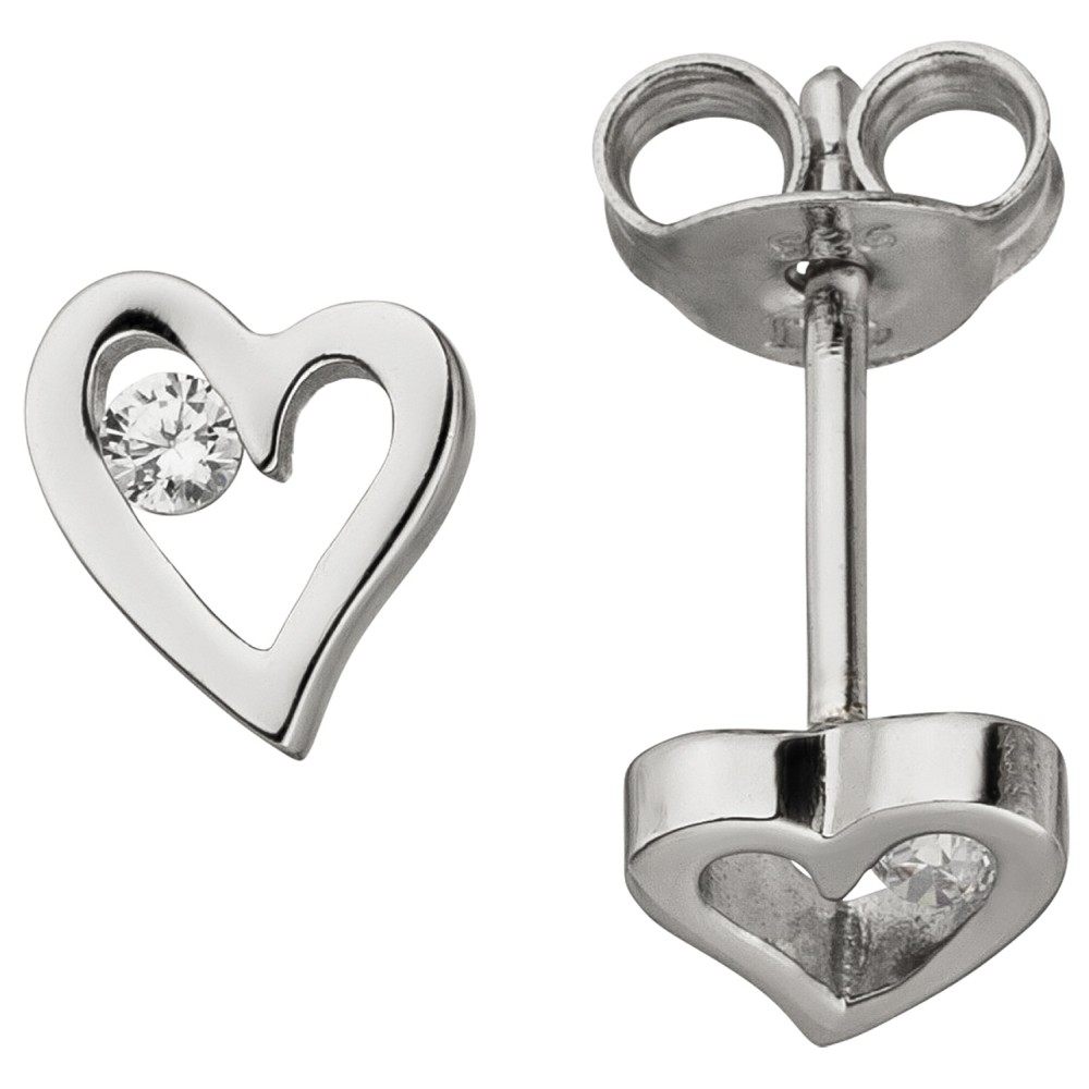 Ohrstecker Herz 925 Sterlingsilber 2 Zirkonia Ohrringe Silberohrringe