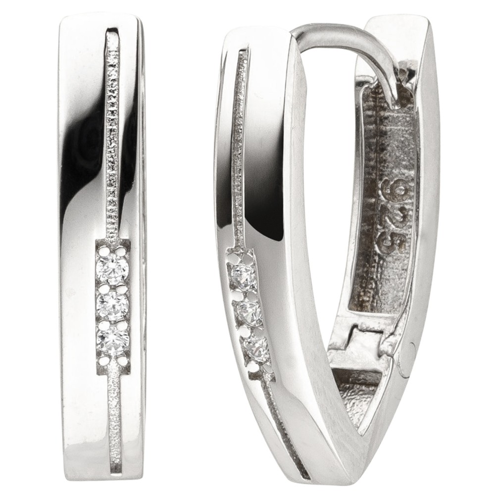 Creolen oval 925 Sterlingsilber 6 Zirkonia Ohrringe Silbercreolen Silberohrring