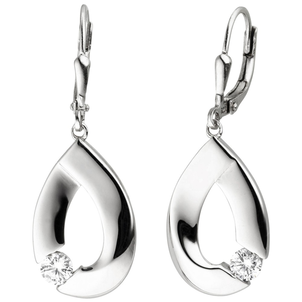 Ohrhänger Tropfen 925 Sterlingsilber 2 Zirkonia Ohrringe Boutons Silberohrringe