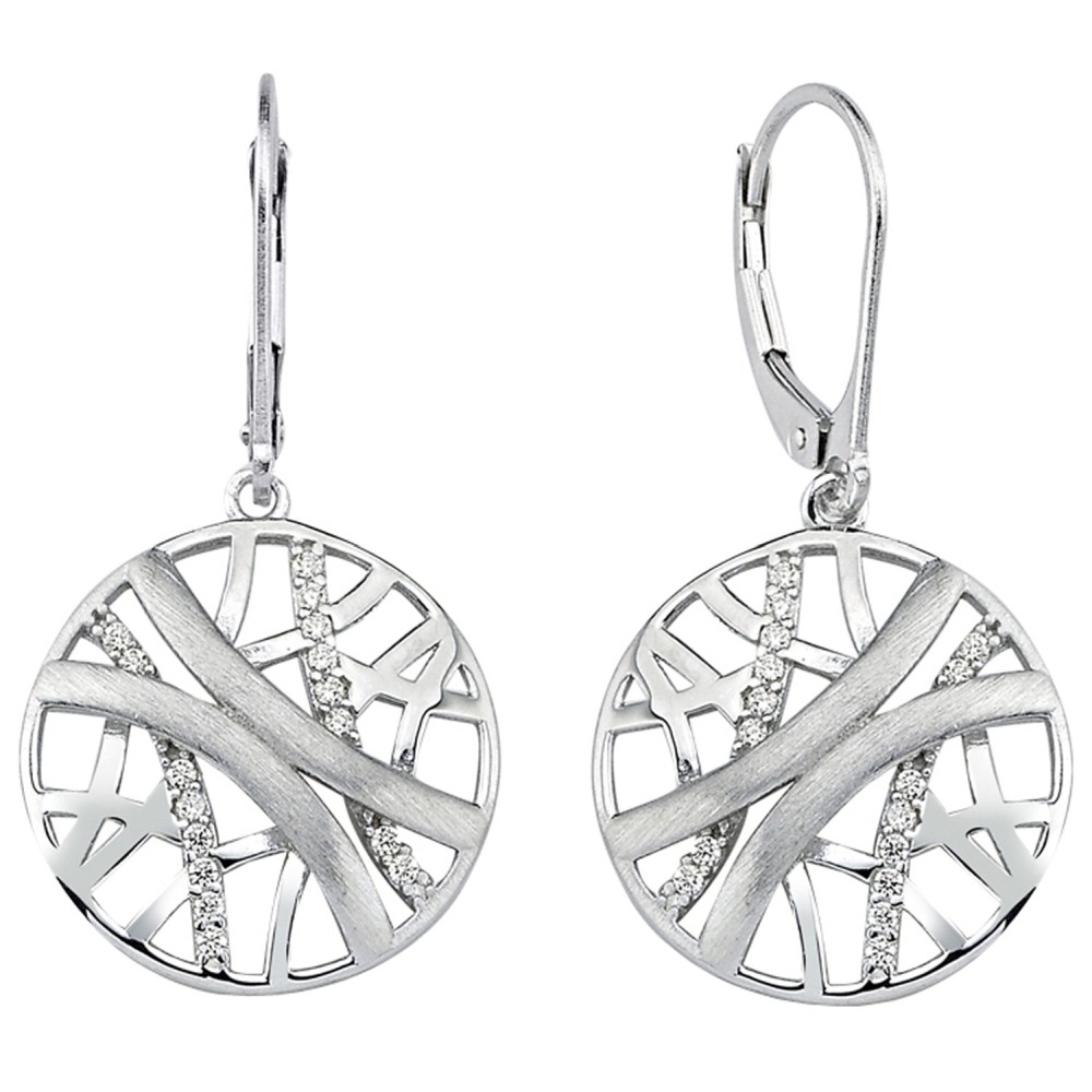 Ohrhänger 925 Silber mattiert 32 Zirkonia Ohrringe Boutons Silberohrringe