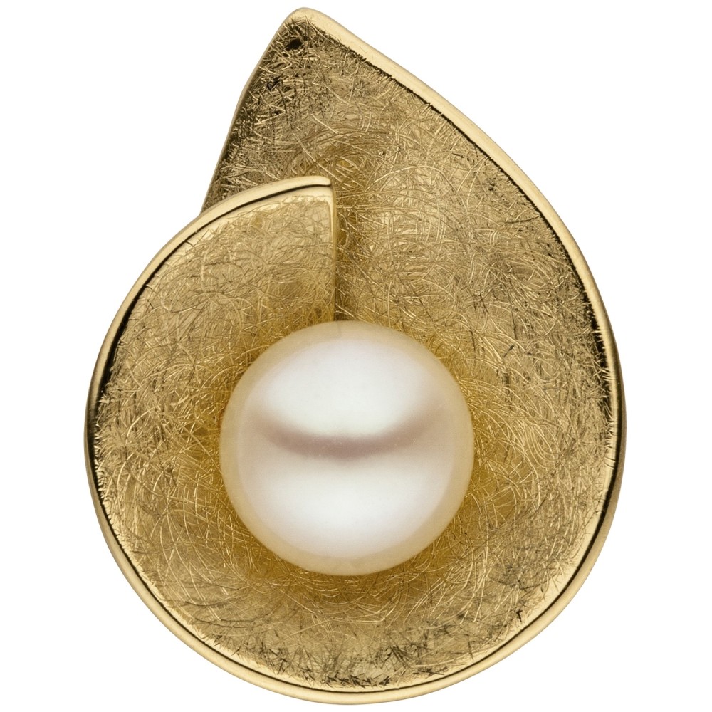 Anhänger 585 Gelbgold eismatt 1 Süßwasser Perle Perlenanhänger 2.4g