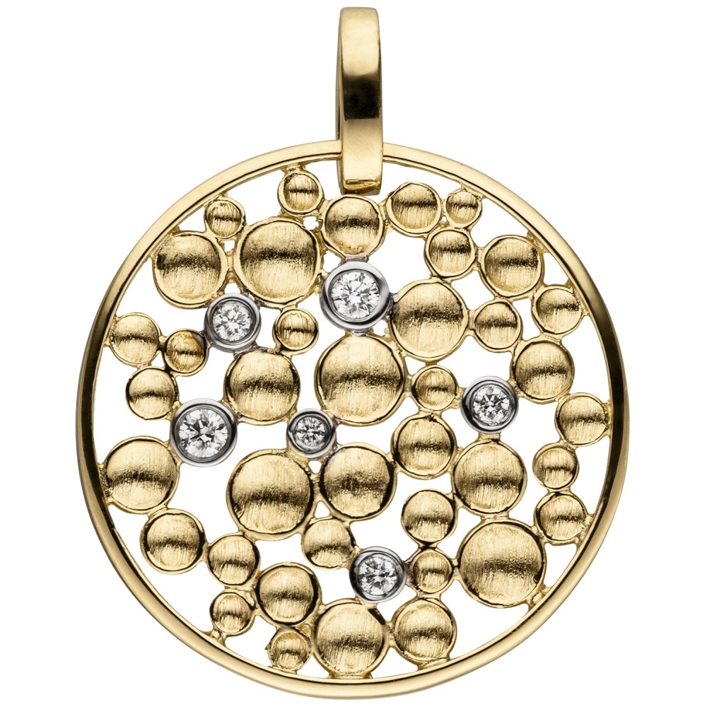 Anhänger rund 585 Gelbgold 6 Diamanten Brillanten Diamantanhänger