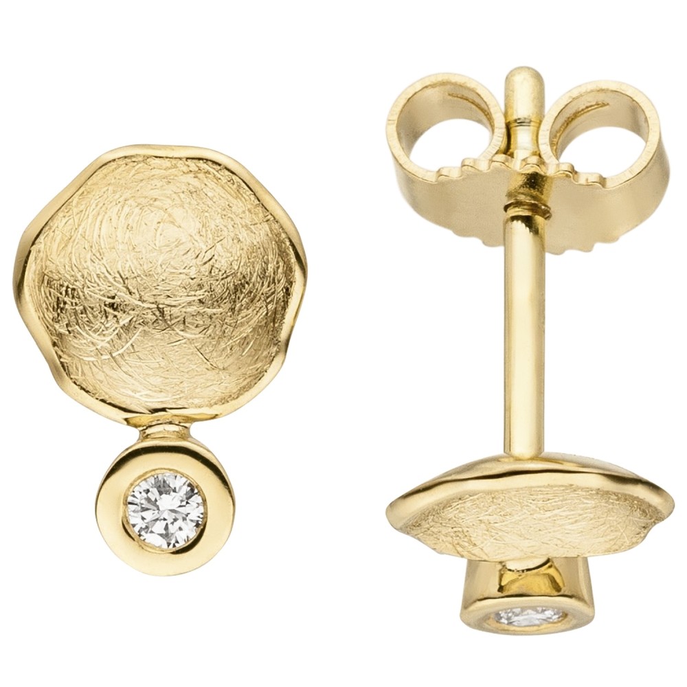 Ohrstecker 585 Gelbgold eismatt 2 Diamanten Brillanten Ohrringe
