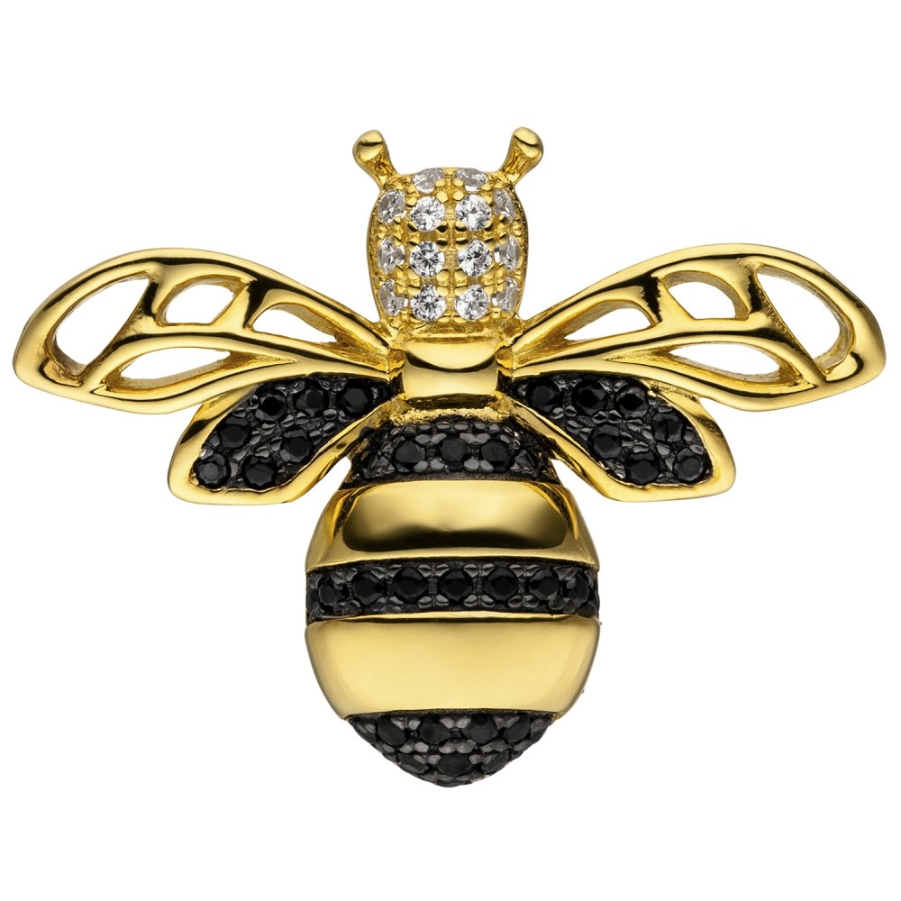 Anhänger Biene 925 Sterlingsilber vergoldet 38 Zirkonia