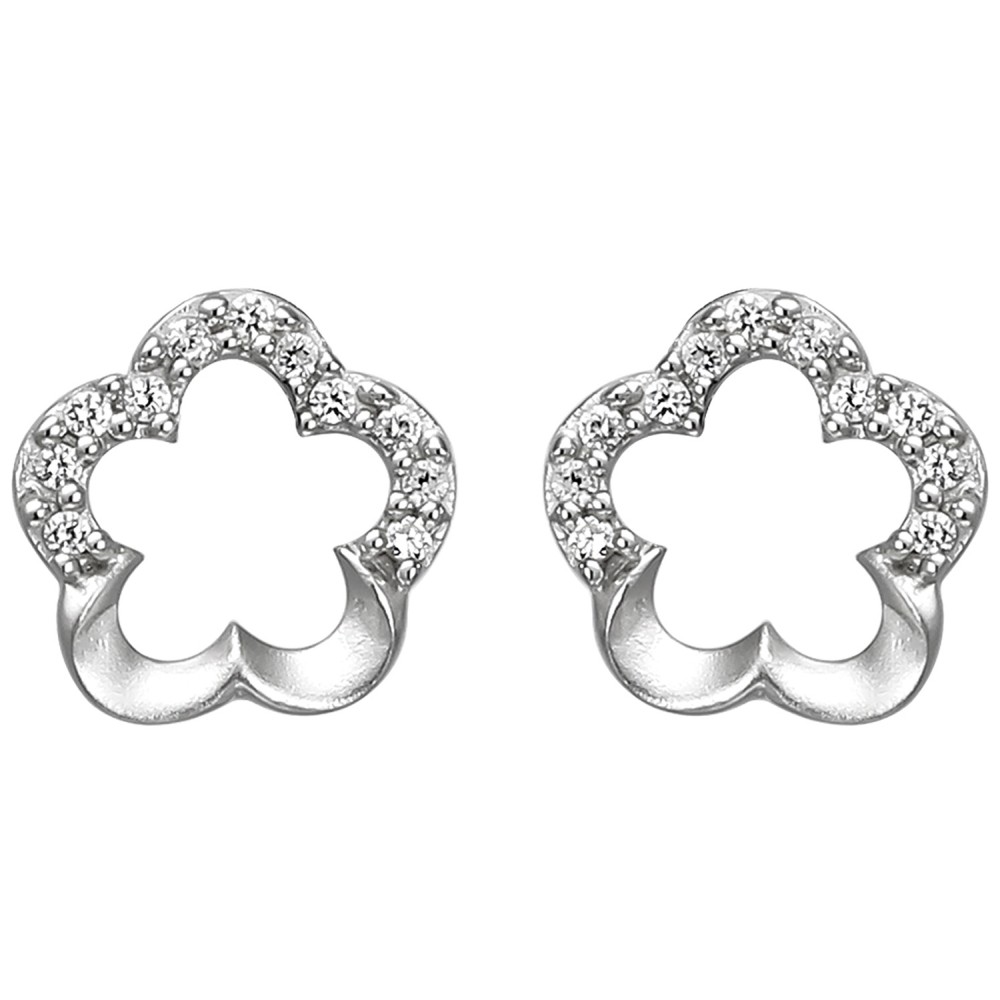 Ohrstecker Blume 925 Silber matt 22 Zirkonia Ohrringe Silberohrringe