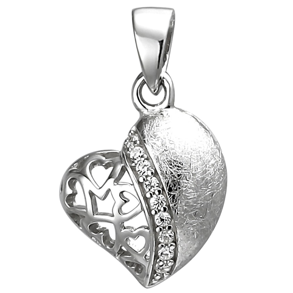 Anhänger Herz 925 Sterlingsilber eismatt 9 Zirkonia Herzanhänger Silberanhänger