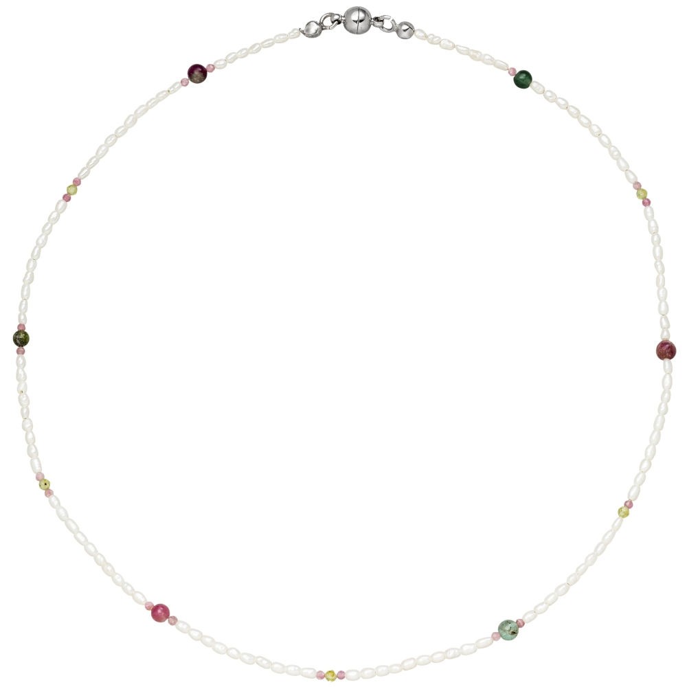 Halskette Kette mit Perlen Peridot Turmalin 45cm