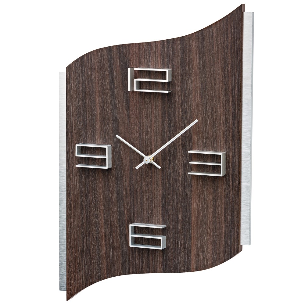 AMS 9612 Wanduhr Quarz analog nussbaum-farben geschwungen