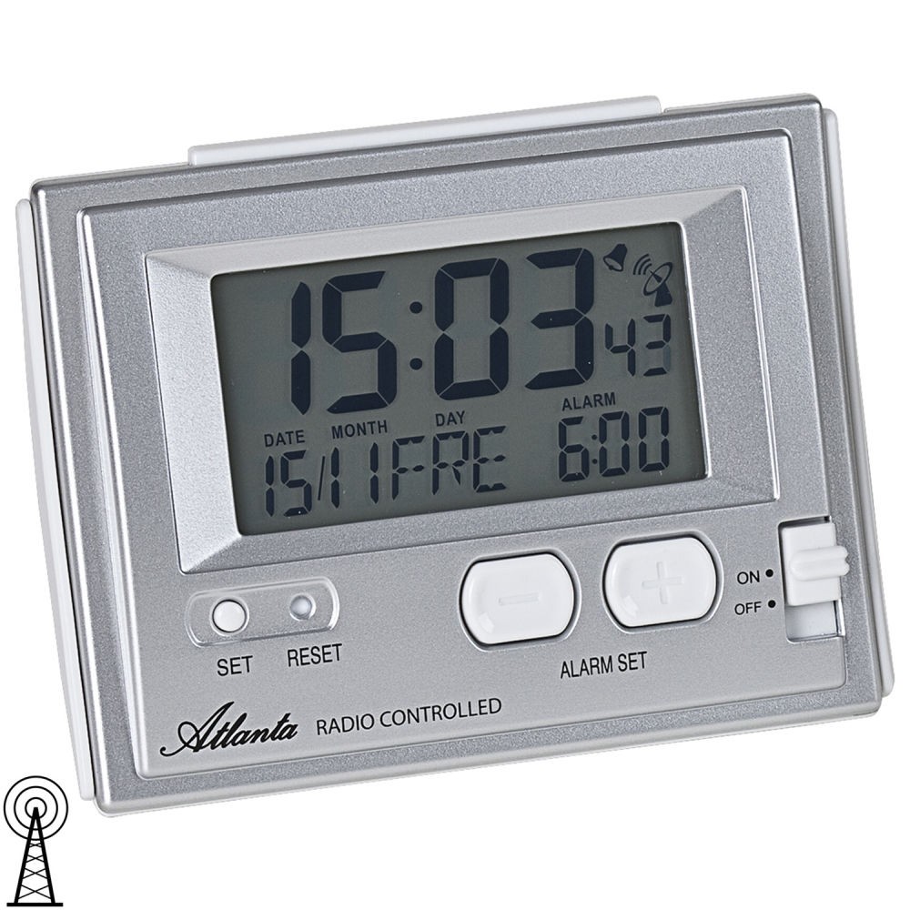 Atlanta Wecker Funk Funkwecker digital silbern mit Licht Snooze Datum