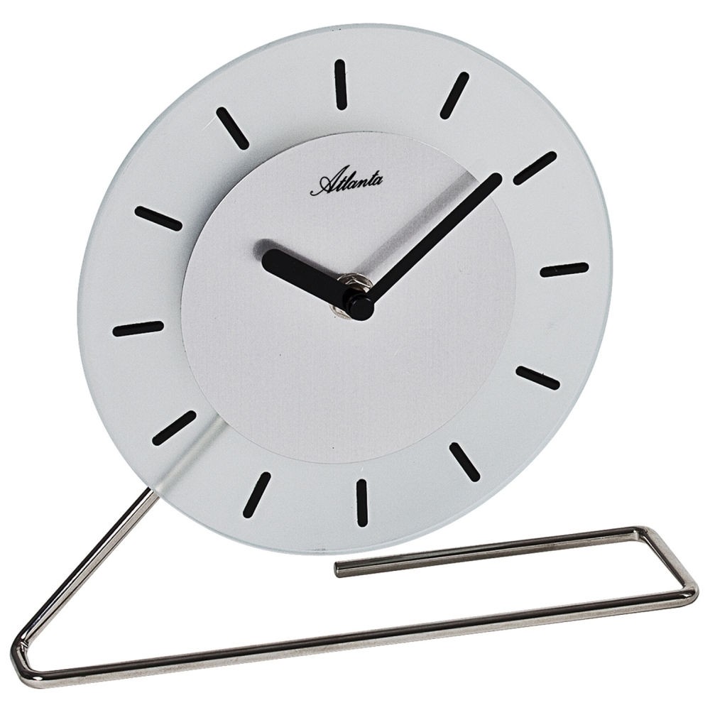 Atlanta Tischuhr Quarz Glas Milchglas silbern rund