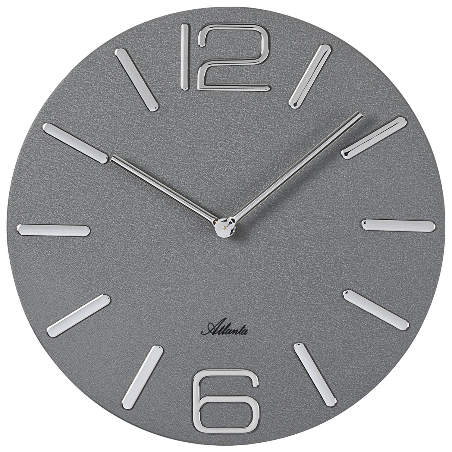 Atlanta Wanduhr Quarz analog Metall grau rund