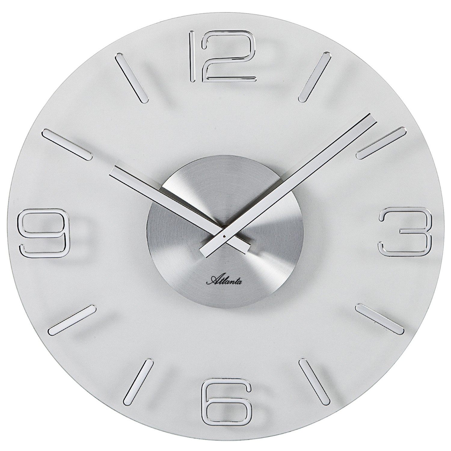 Atlanta Wanduhr Quarz analog Glas silbern rund