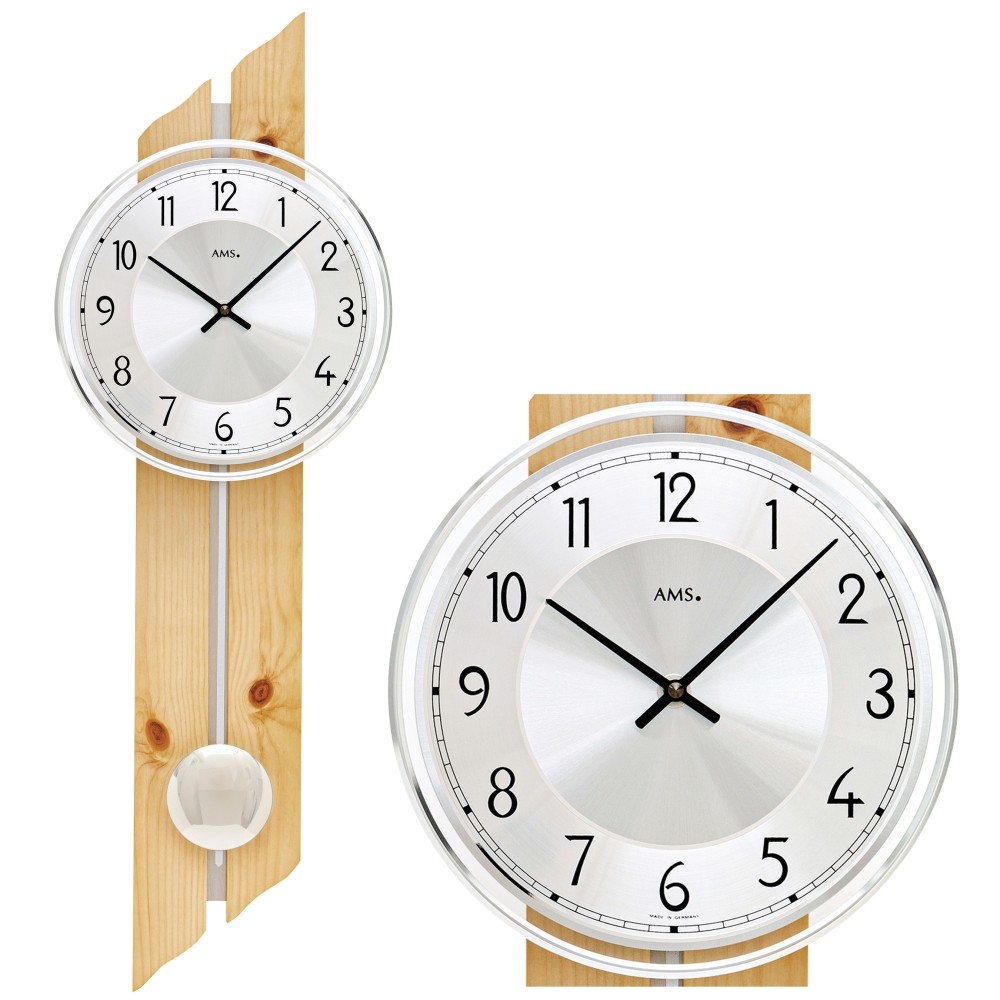 AMS 7469 Wanduhr Quarz mit Pendel Pendeluhr Holz Zirbe-Optik