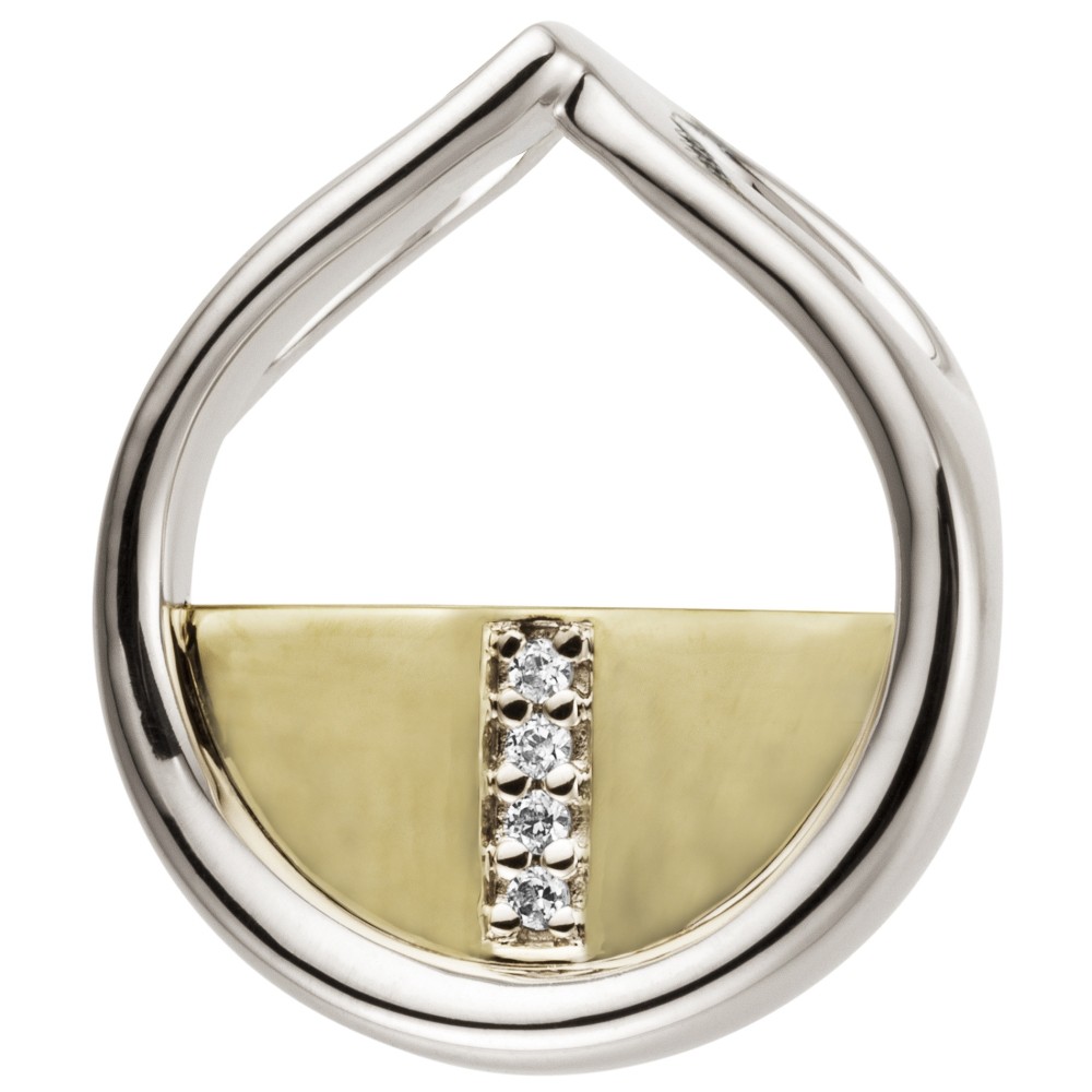Anhänger 585 Gold Weißgold Gelbgold bicolor 4 Diamanten Brillanten 0,02ct.