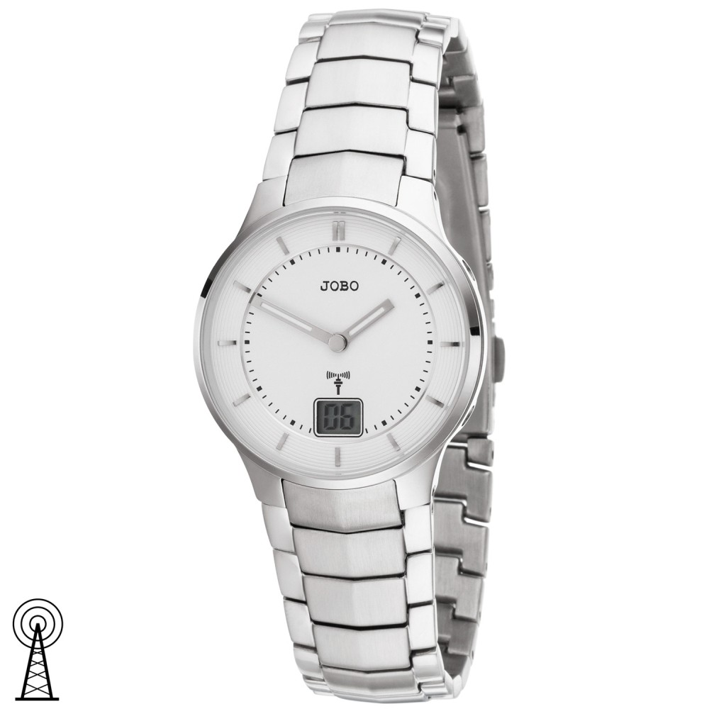 JOBO Damen Armbanduhr Funk Funkuhr Edelstahl Datum Damenuhr 200mm