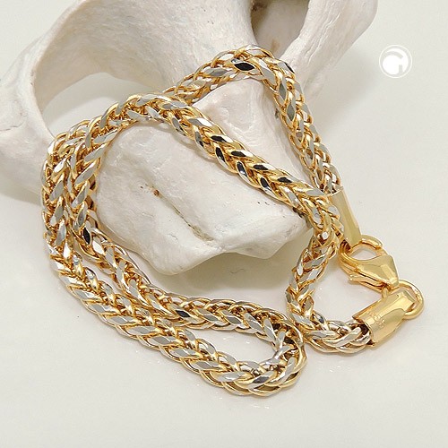 Armband 19cm Zopfkette bicolor 585 Gelbgold