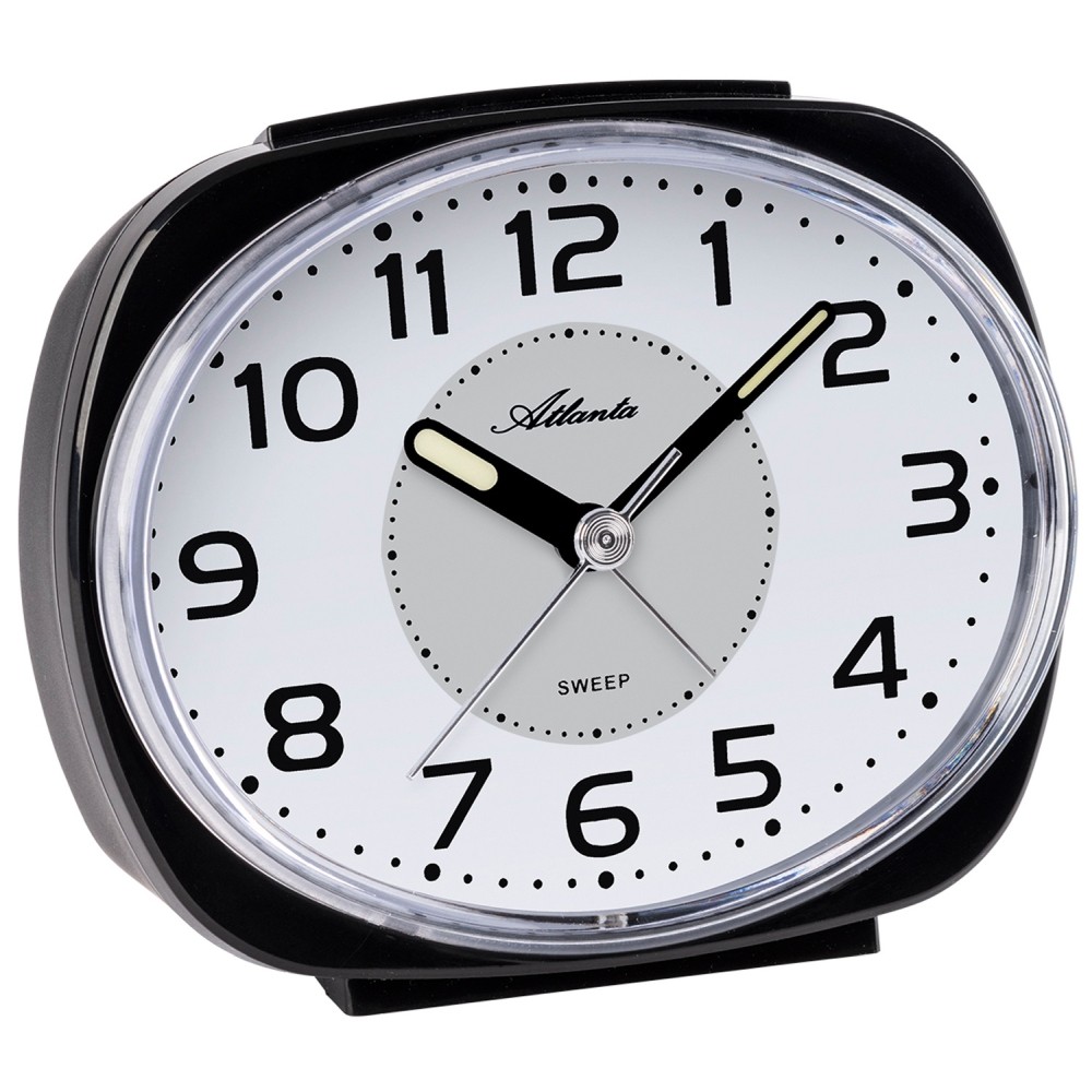Atlanta 2141/7 Wecker Quarz analog schwarz leise ohne Ticken mit Licht Snooze