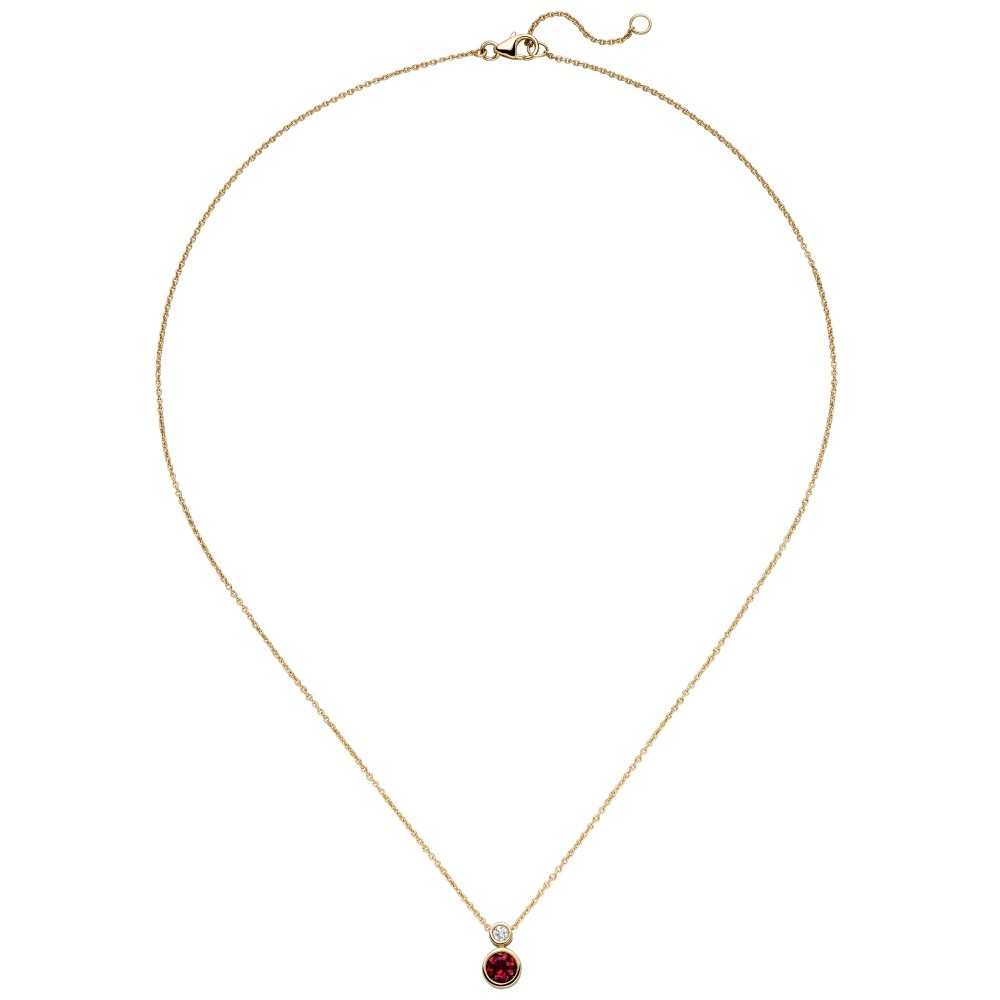 Collier 585 Gold Gelbgold 1 Rubellit 1 Diamant Brillant 45 cm