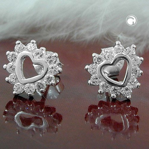 Ohrstecker Herz mit 12x Zirkonia 925 Sterlingsilber