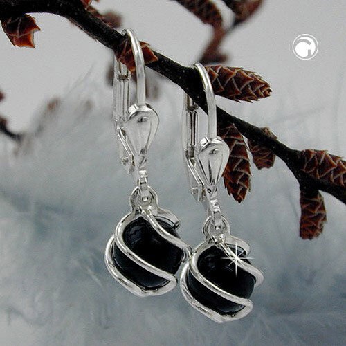 Ohrring mit Onyx-Kugel 6mm 925 Sterlingsilber