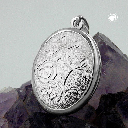 Anhänger Medaillon oval rhodiniert 925 Sterlingsilber